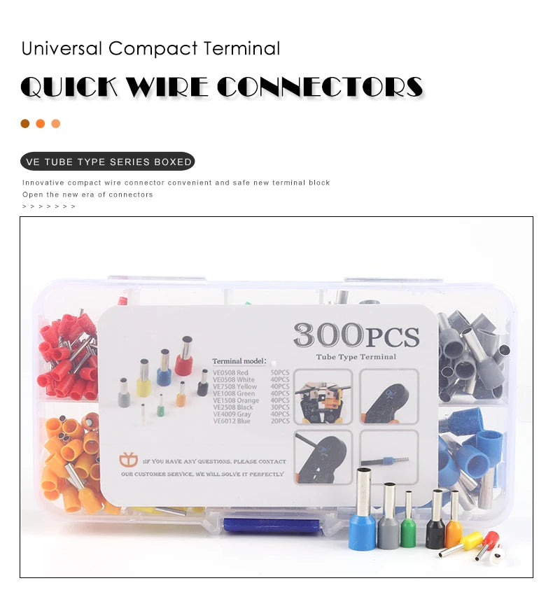 300/800PCS VE Tubular Crimp Terminal Electrical Wire Insulated Terminator Block Cord End Connector, Crimping Terminals Kit
