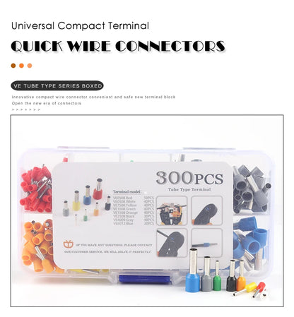 300/800PCS VE Tubular Crimp Terminal Electrical Wire Insulated Terminator Block Cord End Connector, Crimping Terminals Kit