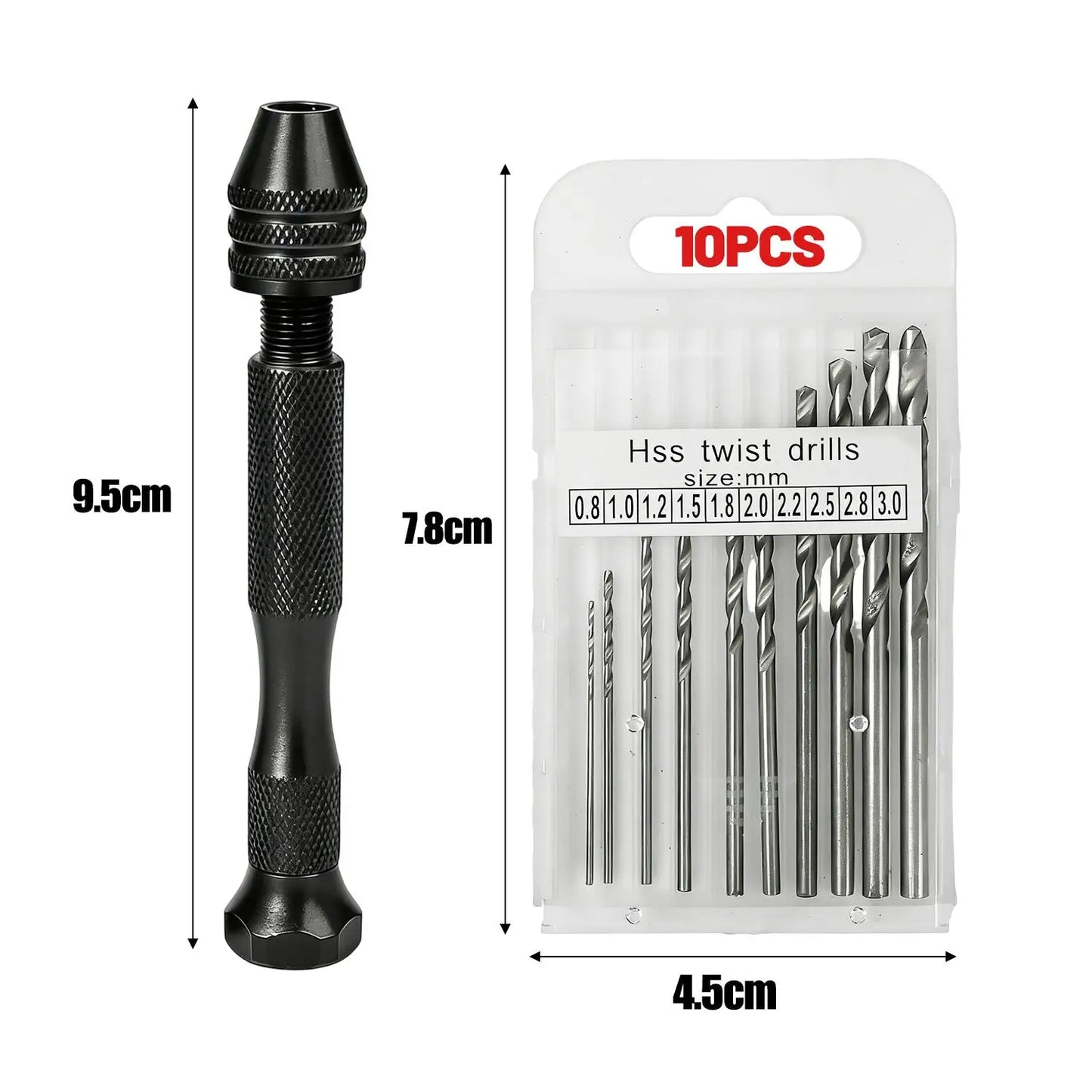 Mini Hand Drill with 0.8-3.0mm Drill Bits Set Rotary Tools for Jewellery Models Hobby DIY Wood Craft Handmade Tool Accessories