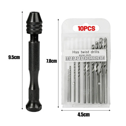 Mini Hand Drill with 0.8-3.0mm Drill Bits Set Rotary Tools for Jewellery Models Hobby DIY Wood Craft Handmade Tool Accessories