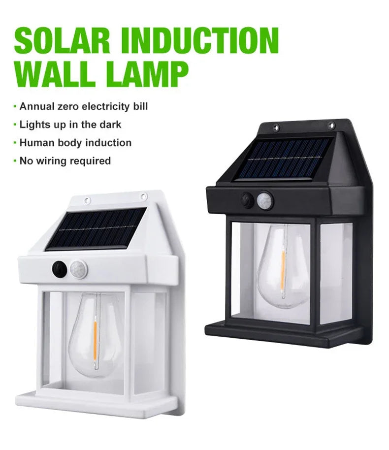 1-4PCS Solar Tungsten Filament Lamp Outdoor Waterproof Garden Wall Light Intelligent Induction Courtyard Villa Lighting Lantern