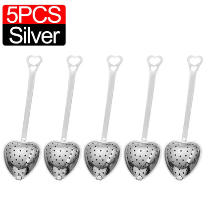 10/1pc Handle Heart-shaped Tea Filter Stainless Steel Mesh Heart Shaped Tea Strainer Spoon Tea Infuser Spoon Kitchen Accessories