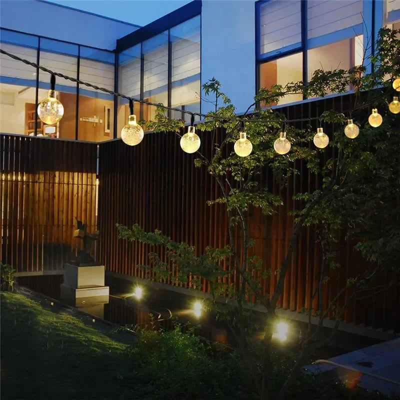 2026 New Solar Crystal Globe LED String Lights IP65 Waterproof Outdoor Fairy Light for Garden Party Christmas Decor