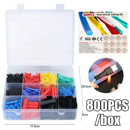 Heat Shrink Tube Kit 800PCS | PE Cross-Linked Thermoresistant Tubing | Waterproof Cable Insulation Sleeve