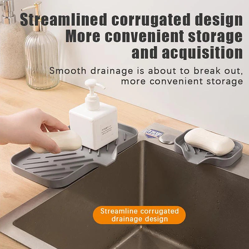 New Faucet Mat Kitchen Sink Tray, Soap Dispenser Sponge Drain Pad, Sink Splash Drying Mat, Countertop Storage Soap Tray