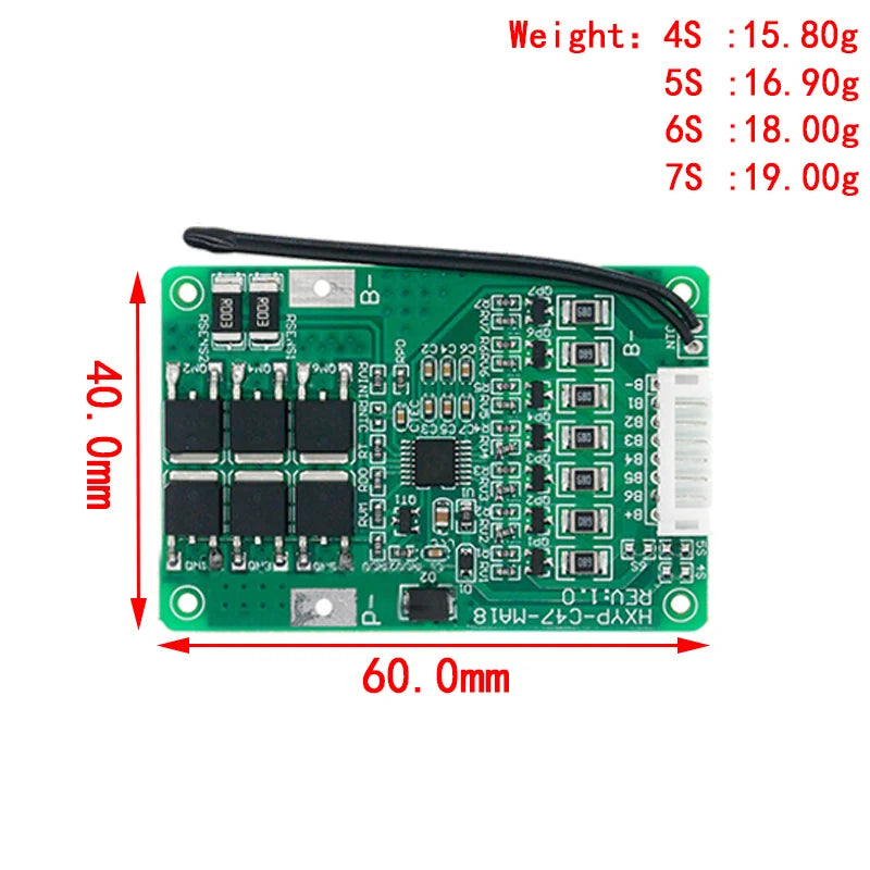 4S-7S 18650 Li-ion Lithium Battery BMS Protection Board with Balance 16.8V-21V 20A