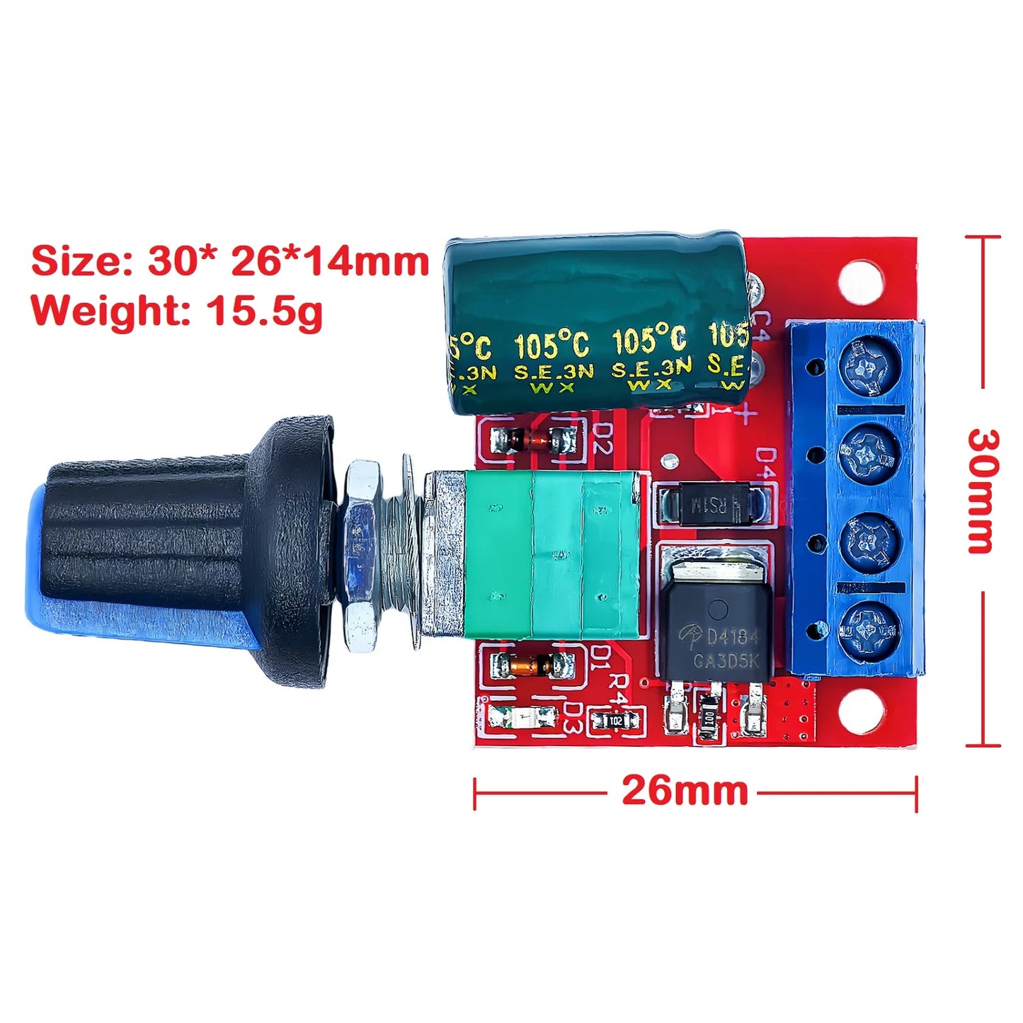 Mini DC Motor PWM Speed Controller Module 4.5V-35V 5A 90W Adjustable Regulator Board