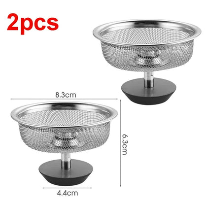Kitchen Sink Strainer with Handle & Stopper Replacement Sink Drain Basket Stainless Steel Mesh Filter Strainers Waste Hole Trap