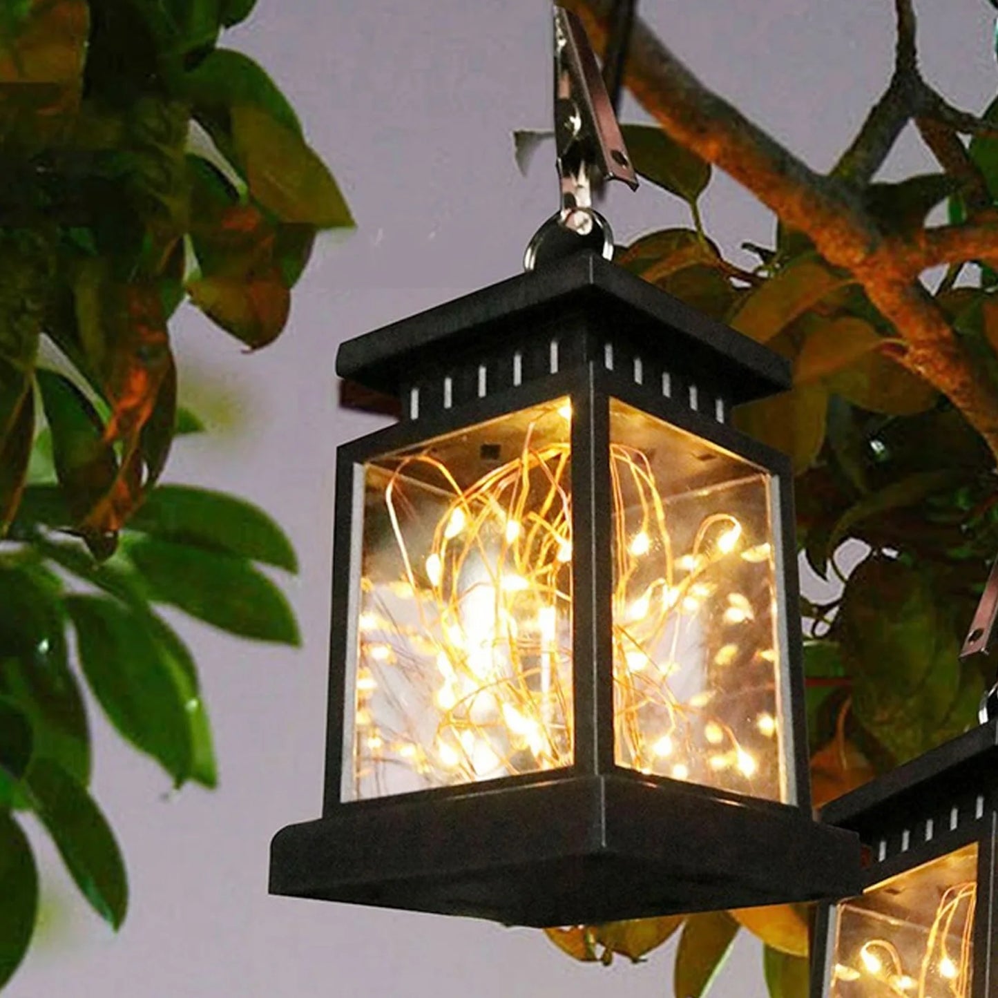 1pc LED Lantern Lamp Outdoor Garden Warm Light Waterproof Solar Powered Golden Copper Wire Hanging Lightweight