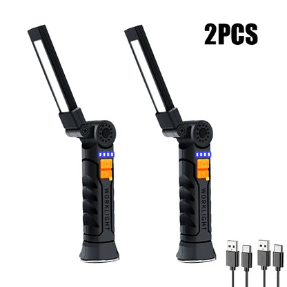 USB Rechargeable LED Work Light 600 Lumens COB Lantern with Power  Display Emergency Magnetic Flashlight for Outdoor Car Repair
