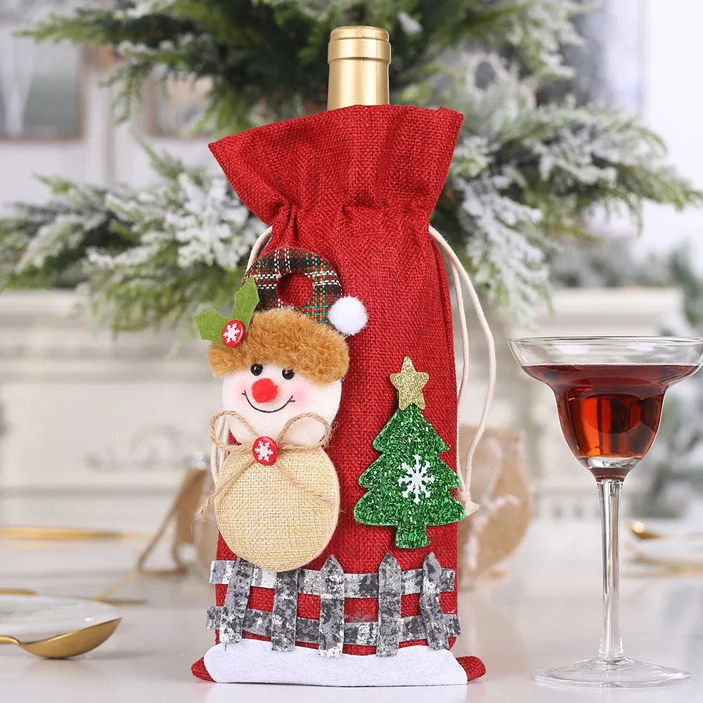 Creative Christmas Wine Bottle Cover Set Velvet Santa & Snowman Decor