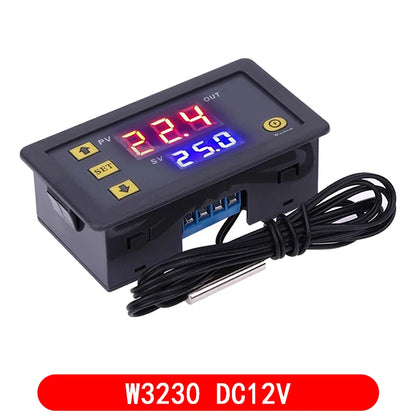 W3230 Digital Temperature Controller LED Thermostat with Heating and Cooling Switch, DC 12/24V or AC 110/220V