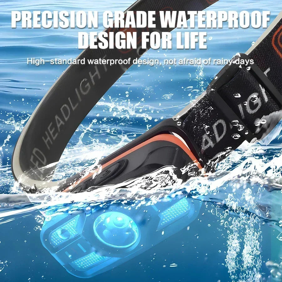 Induction LED Headlamp Type-C Rechargeable with Red Light Headlight