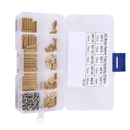 M2 Spacer Assortment Screw &amp; Nut Set 270pcs — Clear Storage Box for Electronics Assembly