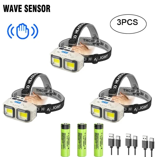 Powerful LED HeadlampTorch USB Rechargeable Flashlight Headlight Waterproof Head Light Camping Fishing Mining Light Lamp Torch
