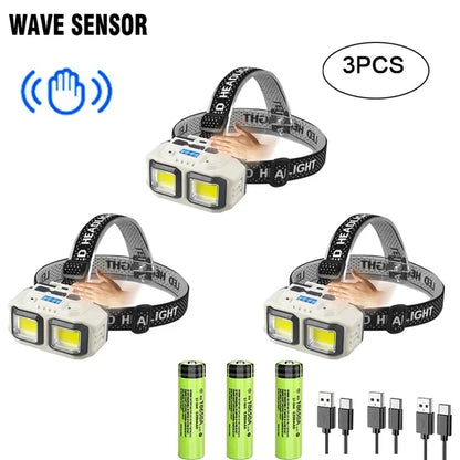 Powerful LED HeadlampTorch USB Rechargeable Flashlight Headlight Waterproof Head Light Camping Fishing Mining Light Lamp Torch
