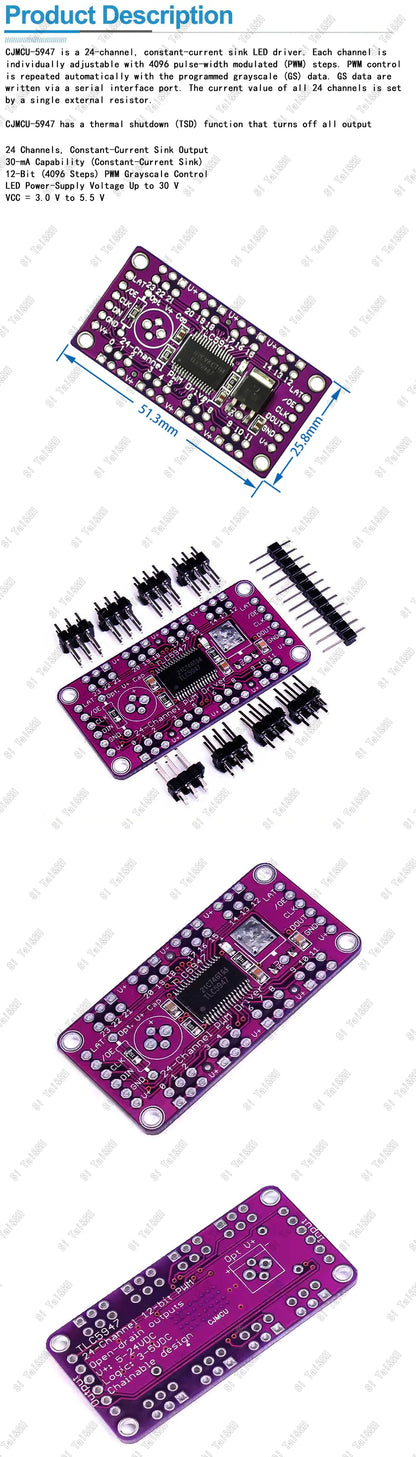 TLC5947 24-Channel 12-Bit PWM LED Driver Module – Internal Oscillator 3-5.5V