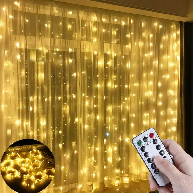 Xmas Holiday LED String Lights Remote Controlled 8 Modes Fairy Curtain USB Powered for Bedroom Living Room Decor 3x1M / 3x2M / 3x3M