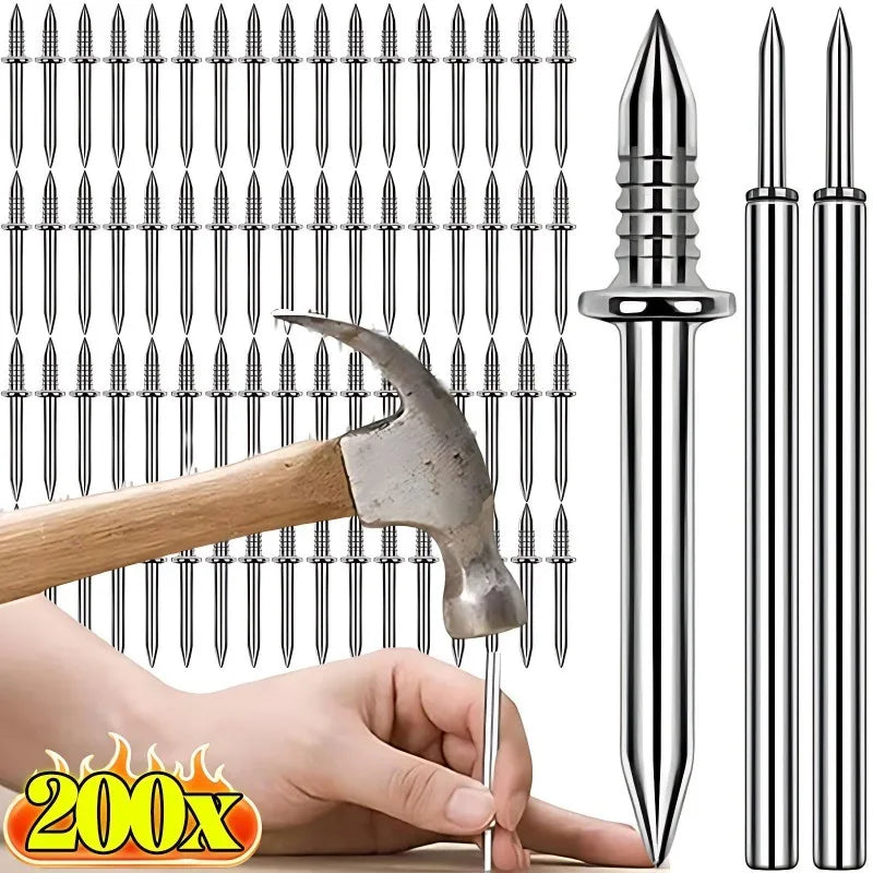 Double Head Seamless Nails — Skirting Board Thread Nail No-Trace Metal Rust-Proof Fixator for Wood 200pcs
