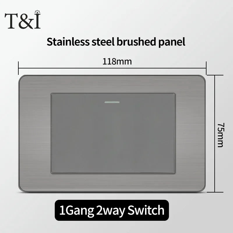 Stainless Steel Wall Socket 118x75mm Italian-Style with USB-C Schuko Chilean Plug Brushed Finish for Home Office