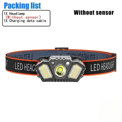 LED Induction Mini Strong Light Headlight Charging Work Light Waterproof Outdoor Multifunctional Camping Light Fishing Light