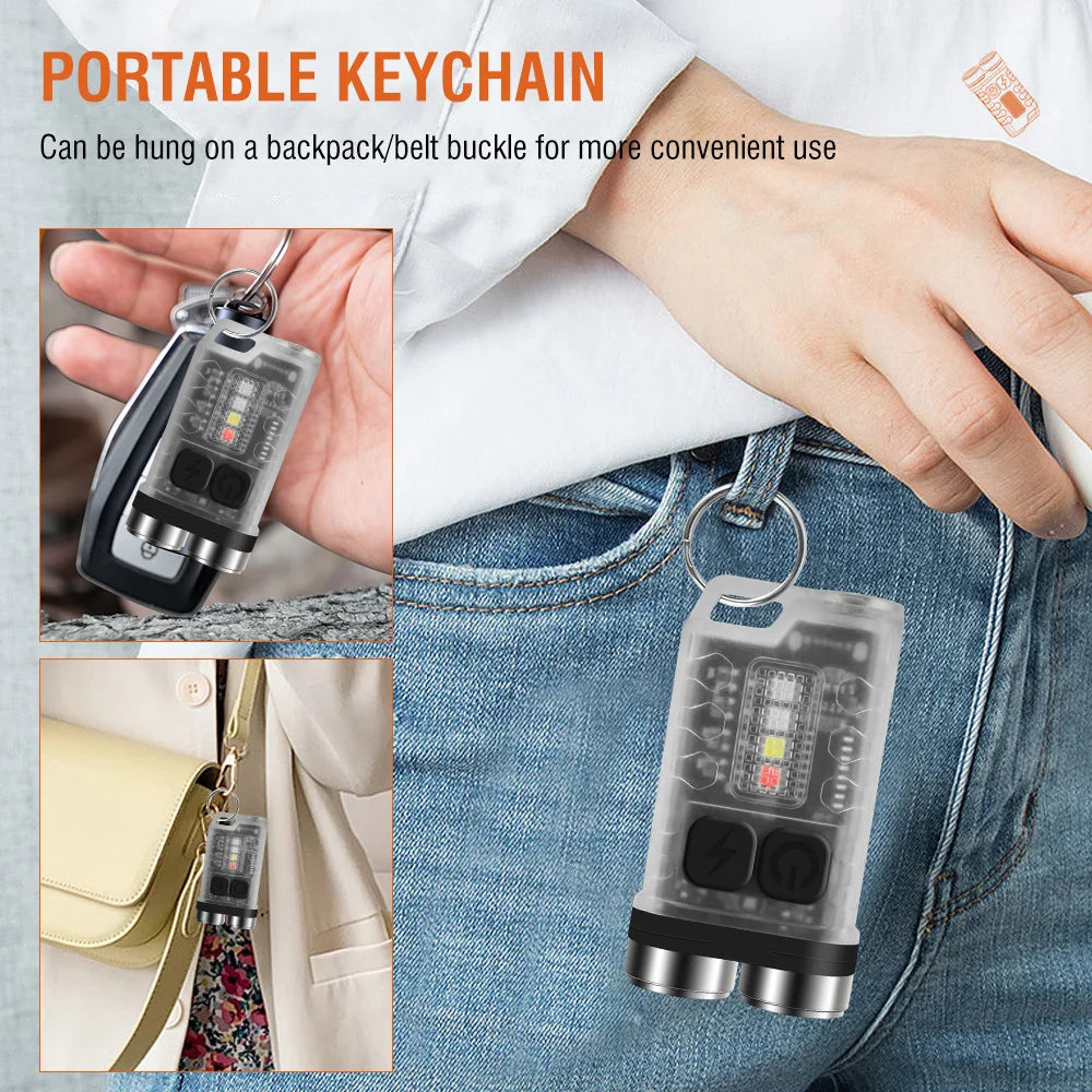 V3 EDC LED Flashlight Rechargeable Mini Keychain Torch with UV