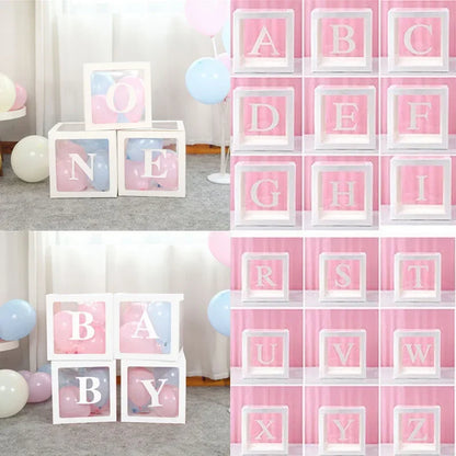 27/25cm Custom Transparent Letter Box A-Z Baby Shower Girl 1st Birthday Party Decoration Kids Wedding Birthday Balloon DIY Box