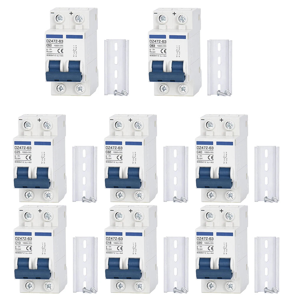 DC Miniature Circuit Breaker 2 Pole 1000V 32 Amp Isolator DC Disconnect Switch Thermomagnetic 10 A-63A 1.42 X 2.95 X 3.15 Inches