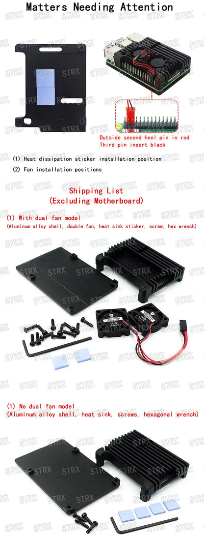 Raspberry Pi 4/3 Aluminum Case with Dual Cooling Fans Metal Enclosure for RPI