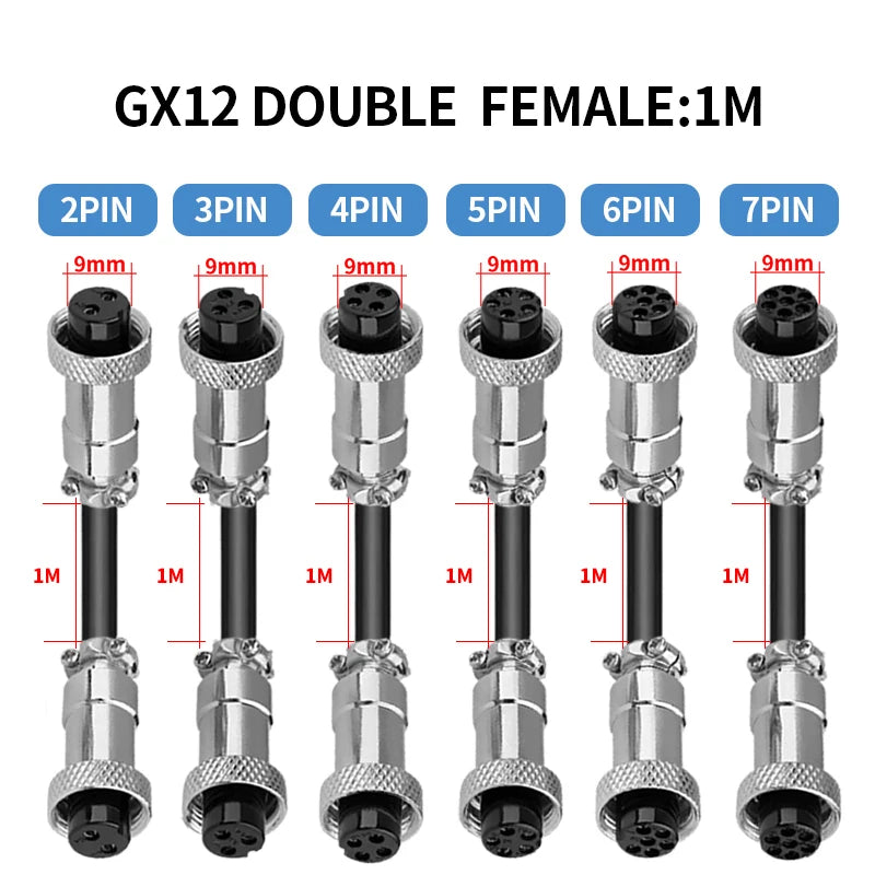 GX12 Waterproof Connector 2-7 Pin Aviation Plug Socket with Power Cable for Industrial Machinery