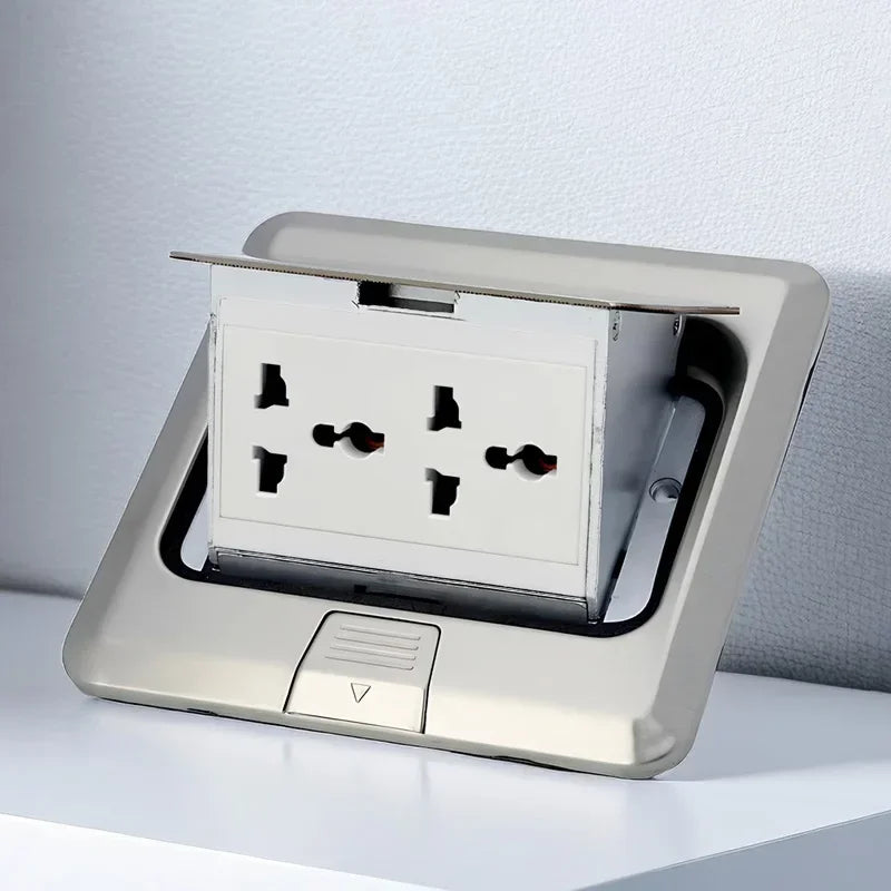 Floor Electrical Outlet Pop Up Kitchen Countertop Waterproof Sockets Pop Out Receptacle Stainless Steel Box Golden Cover 15A