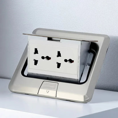 Floor Electrical Outlet Pop Up Kitchen Countertop Waterproof Sockets Pop Out Receptacle Stainless Steel Box Golden Cover 15A
