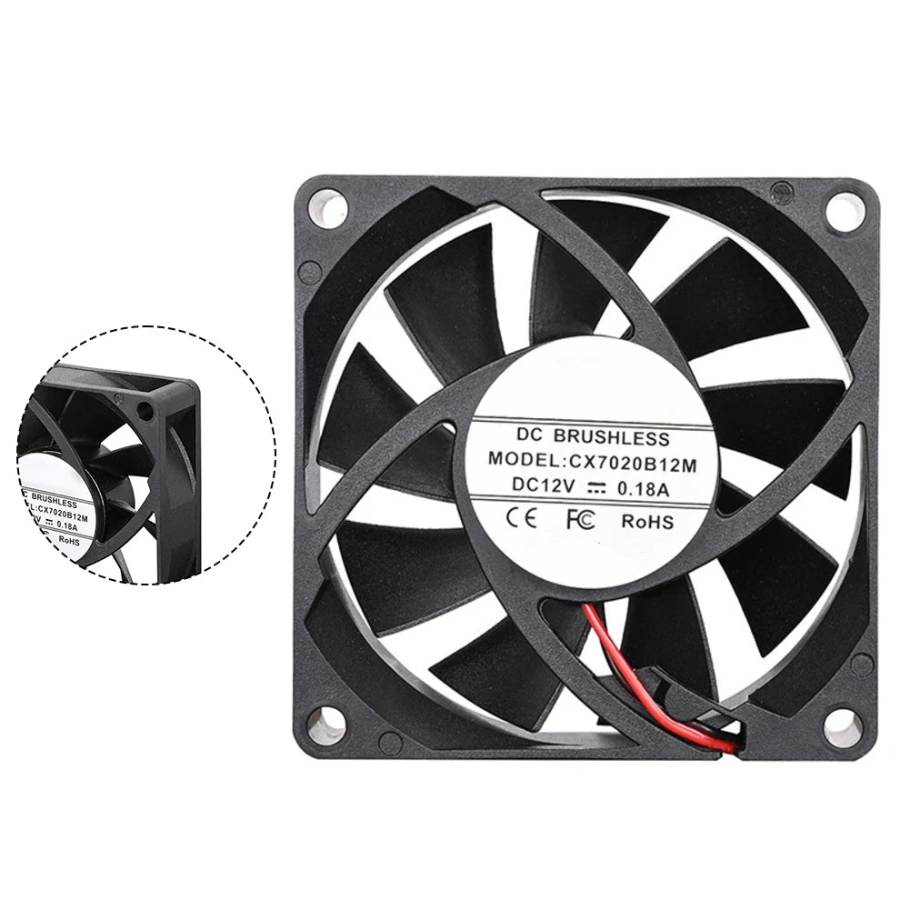 2pcs Cooling Fan Computer Case Heat Sink Fan 12V Computer Case Cooling Fans 70x70x20mm For Case Power Supplies 3200 RPM