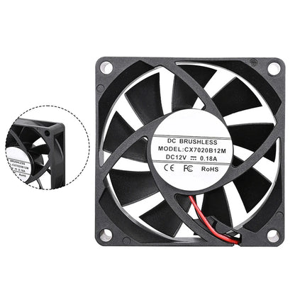 2pcs Cooling Fan Computer Case Heat Sink Fan 12V Computer Case Cooling Fans 70x70x20mm For Case Power Supplies 3200 RPM