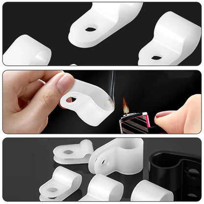 100Pcs/Pack U-Type R-Type Nylon Clamp Cable Clips Plastic Hose Fasteners Mount Fix Hardware Electrical Fitting Wire Management