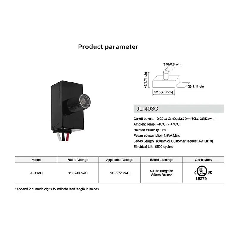 Photocell Sensor Switch – Dusk to Dawn Light Sensor for Outdoor Street Light, AC 110V-240V Photoelectric Sensor Switch