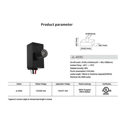 Photocell Sensor Switch – Dusk to Dawn Light Sensor for Outdoor Street Light, AC 110V-240V Photoelectric Sensor Switch