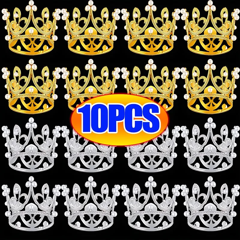 10/1Pcs Mini Crown Cake Decoration Princess Topper Pearl Tiara Children Hair Ornaments for Wedding Birthday Party Cake Decor