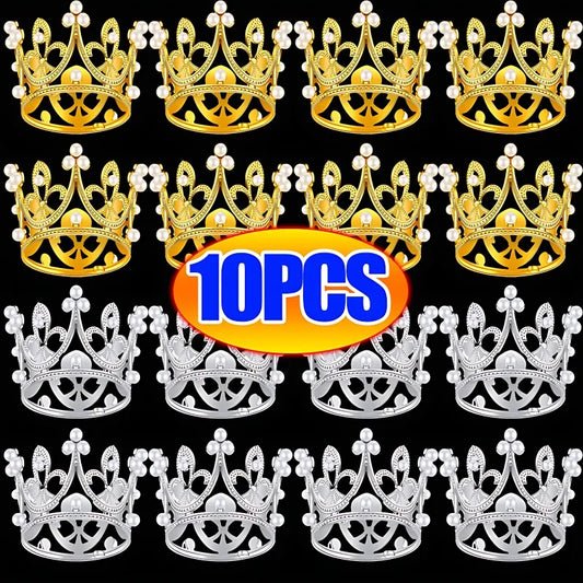 10/1Pcs Mini Crown Cake Decoration Princess Topper Pearl Tiara Children Hair Ornaments for Wedding Birthday Party Cake Decor