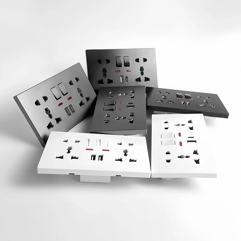 Universal Wall Socket with USB-C and USB Charger 2 Gang Power Outlet with Switch Flush Mount AC 110-250V
