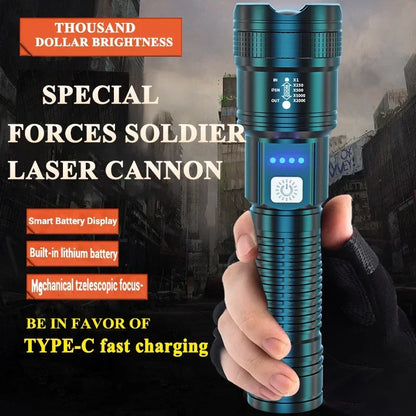 Telescopic Zoom Flashlight Rechargeable Torch Smart Display