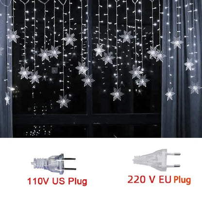 2026 Xmas Wedding Party Decoration 3.2M Christmas Snowflakes LED String Lights Flashing Fairy Curtain Waterproof