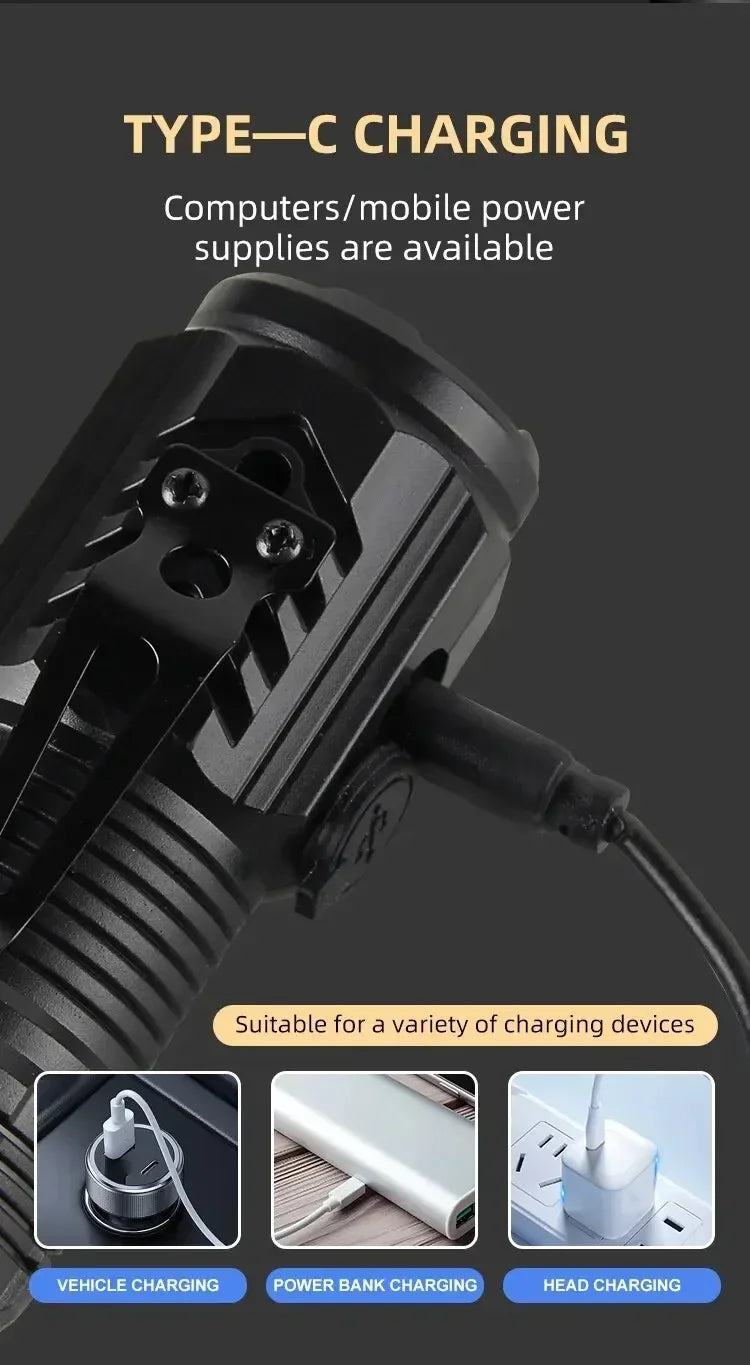 Mini Tactical Flashlight 3*SST20 LED USB Rechargeable High Power Torch