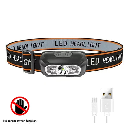 USB Rechargeable Mini Strong Light LED Sensor Headlamp Outdoor Waterproof Work Head Torch Camping Fishing Search Headlight