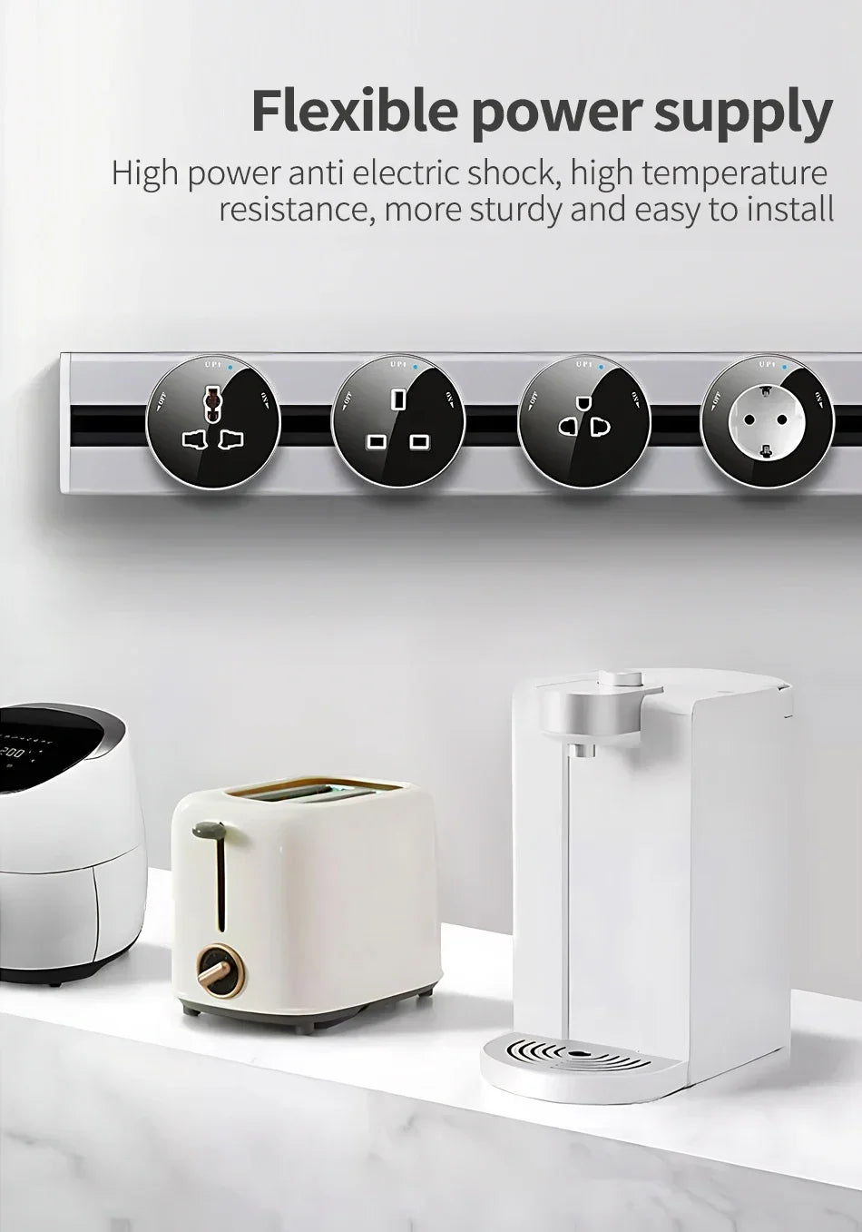 Power Track Universal Socket with USB Wall Mount Power Strip Removable Outlet Adapter