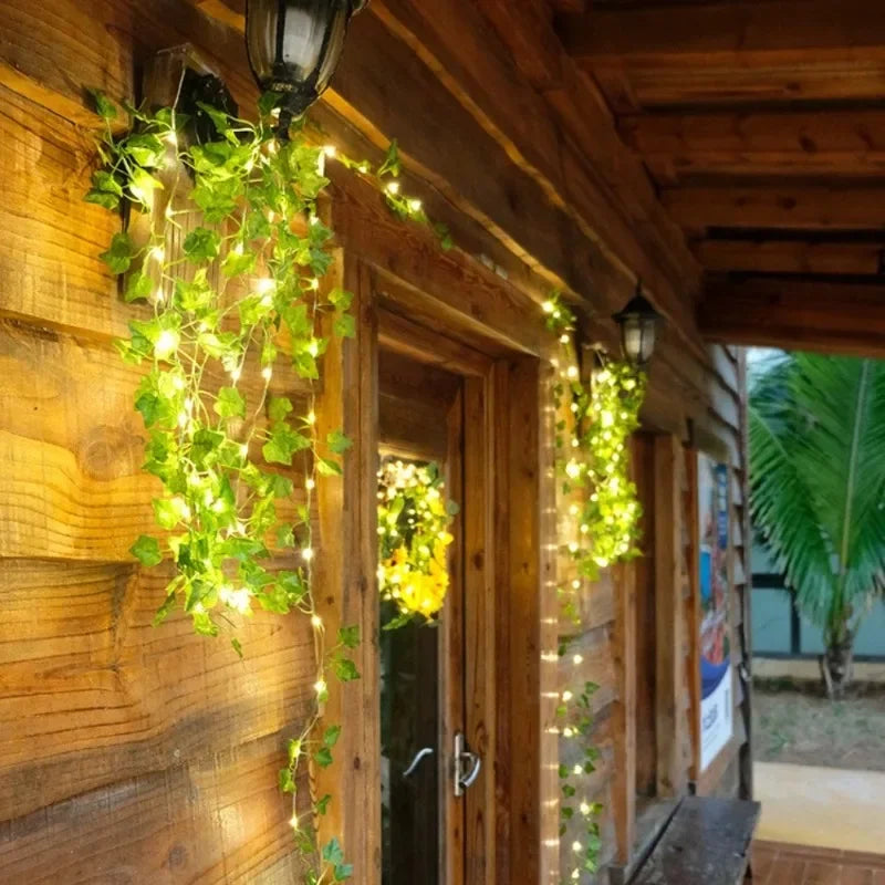 2026 Solar Vine String Lights, 50/100/150 LED Green Fairy Lights with Pothos Leaves for Wedding, Christmas, Home Wall Decor