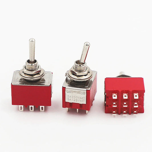 1PC 5A/125V-2A/250V AC MTS-402 Push Button Switch 9Pin Toggle Switches Red 2/3 Position ON-ON DPDT Mini Toggle Switches