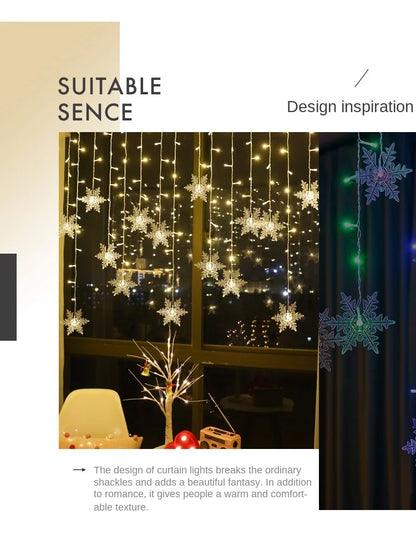 2026 Xmas Wedding Party Decoration 3.2M Christmas Snowflakes LED String Lights Flashing Fairy Curtain Waterproof