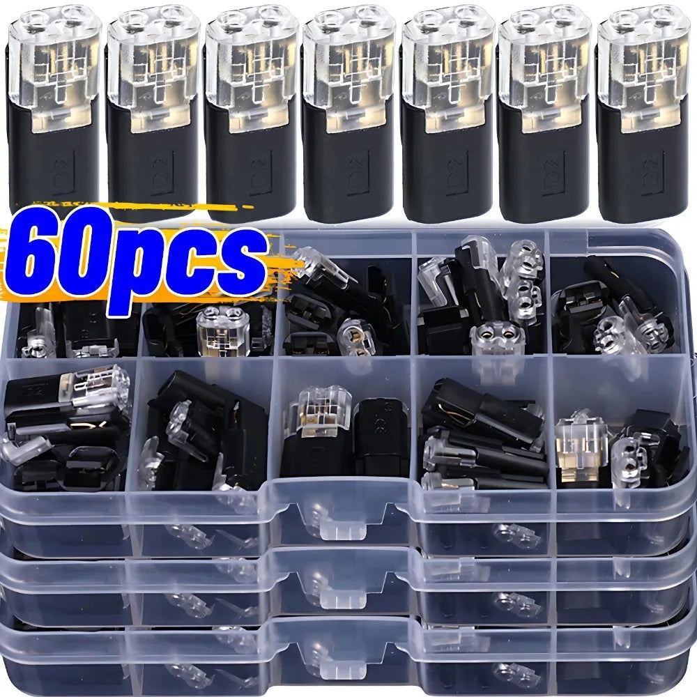 60pcs/set Waterproof Plug Wire Connector 2 Pin Way Cable Plug Car Electric Wire Snap Connectors Strip Terminal Connection Tool