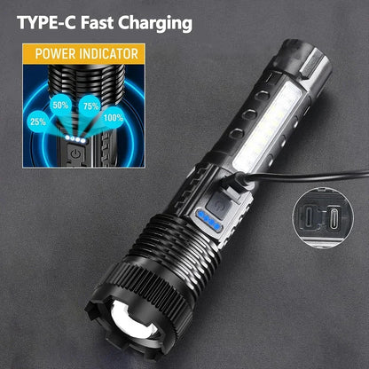 Type-C Rechargeable LED Flashlight High Zoom Torch Light